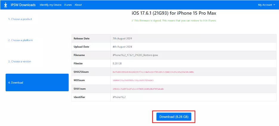 download ios version in ipsw website