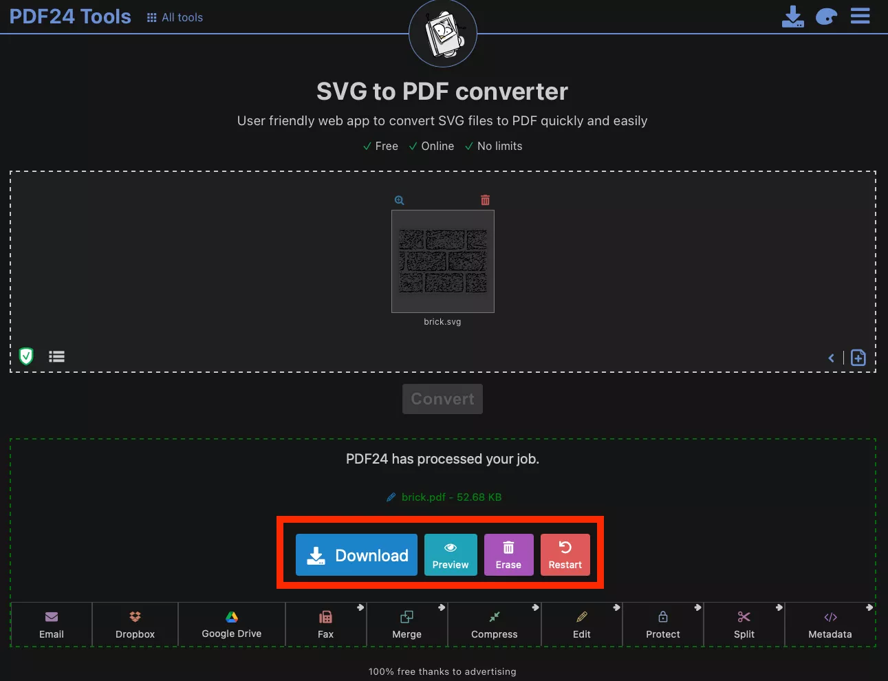 Convertire da SVG a PDF con PDF24 Tools