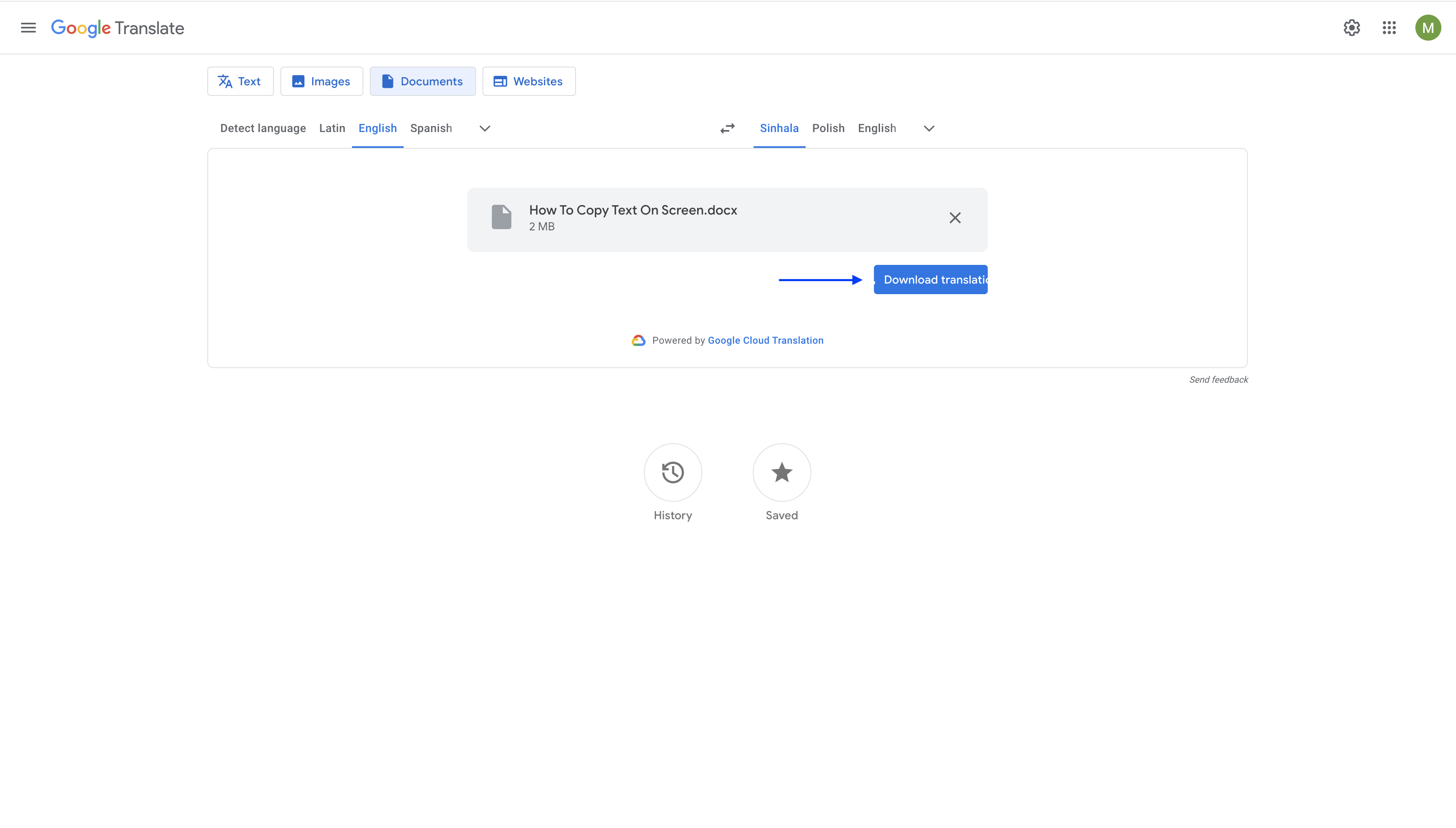  Download the translated content in google translate
