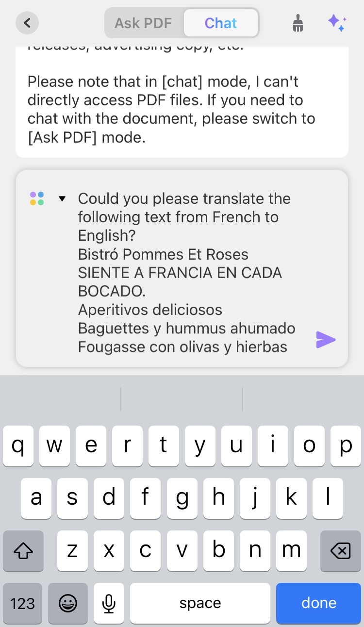enter the prompt to translate text in updf for ios 3