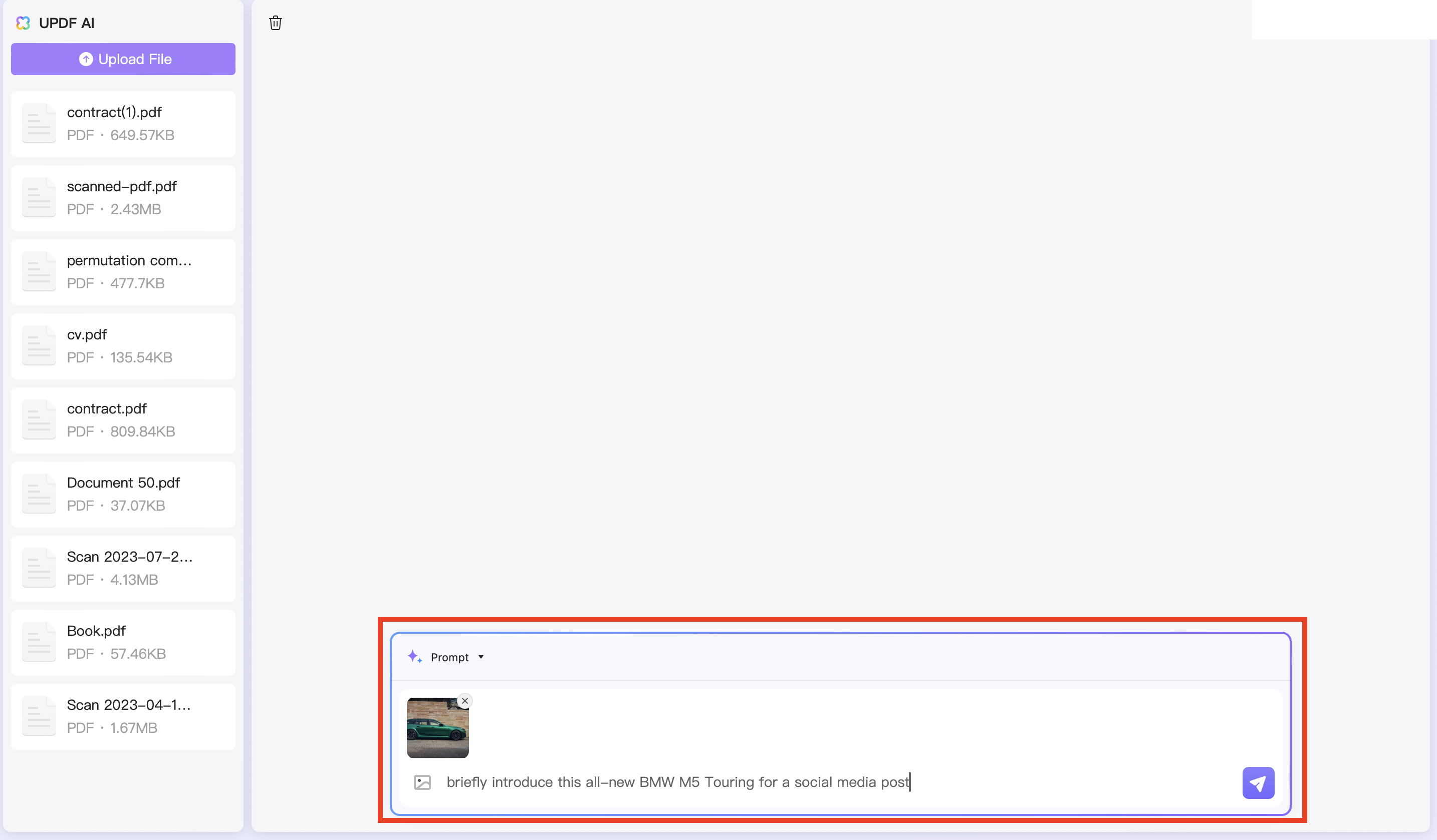 enter the prompt with image to create social media post with updf online ai