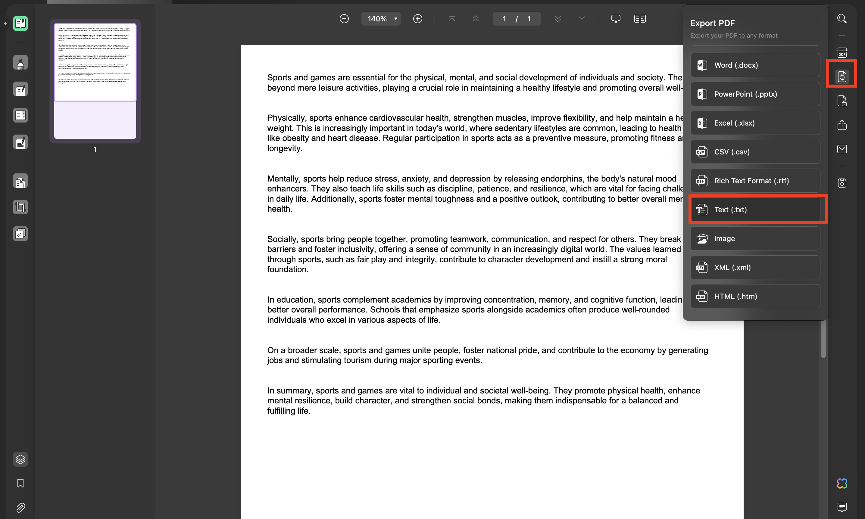 export pdf to text with updf mac