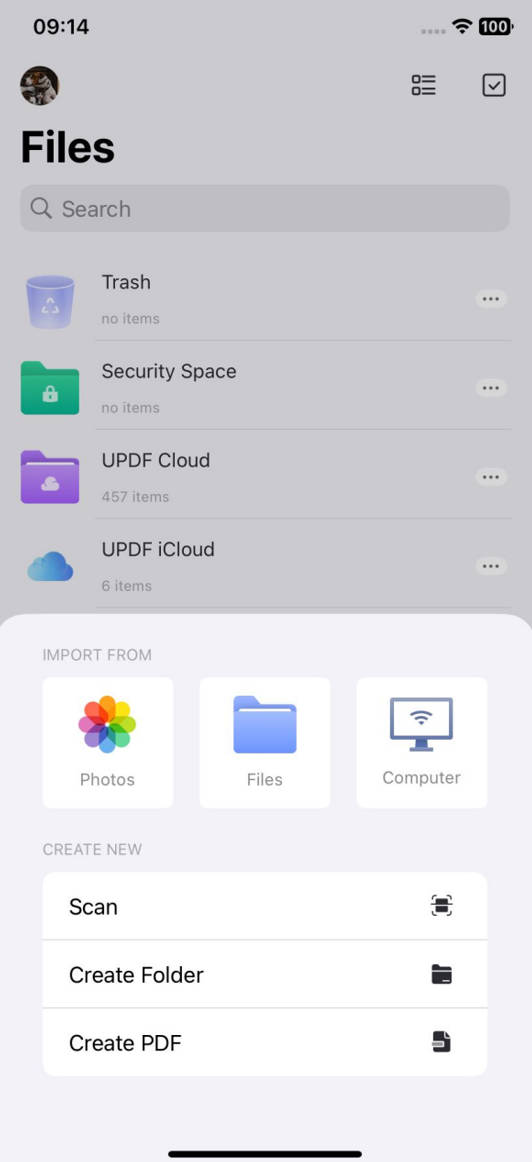 tap files in updf for ios
