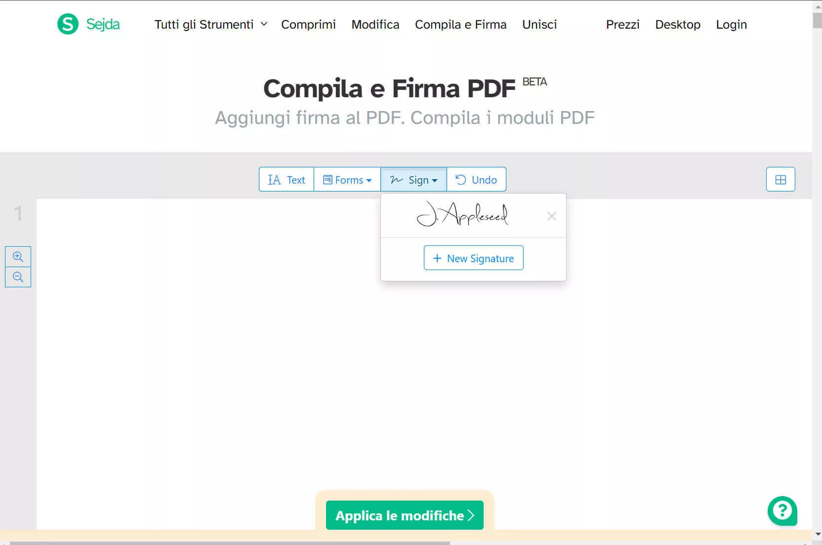 Firmare PDF online gratuitamente con Sejda