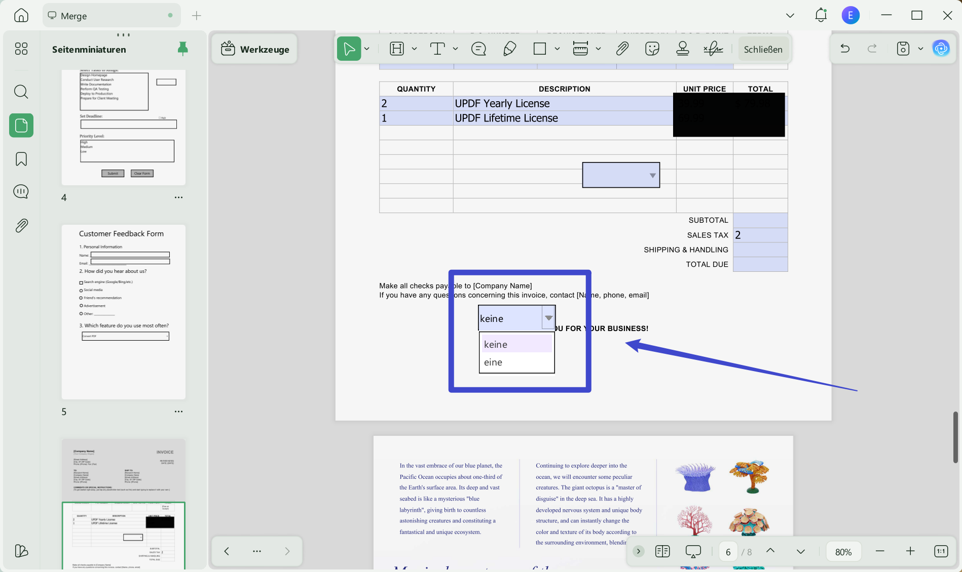 So bearbeiten Sie eine Dropdown-Liste in PDF/UPD