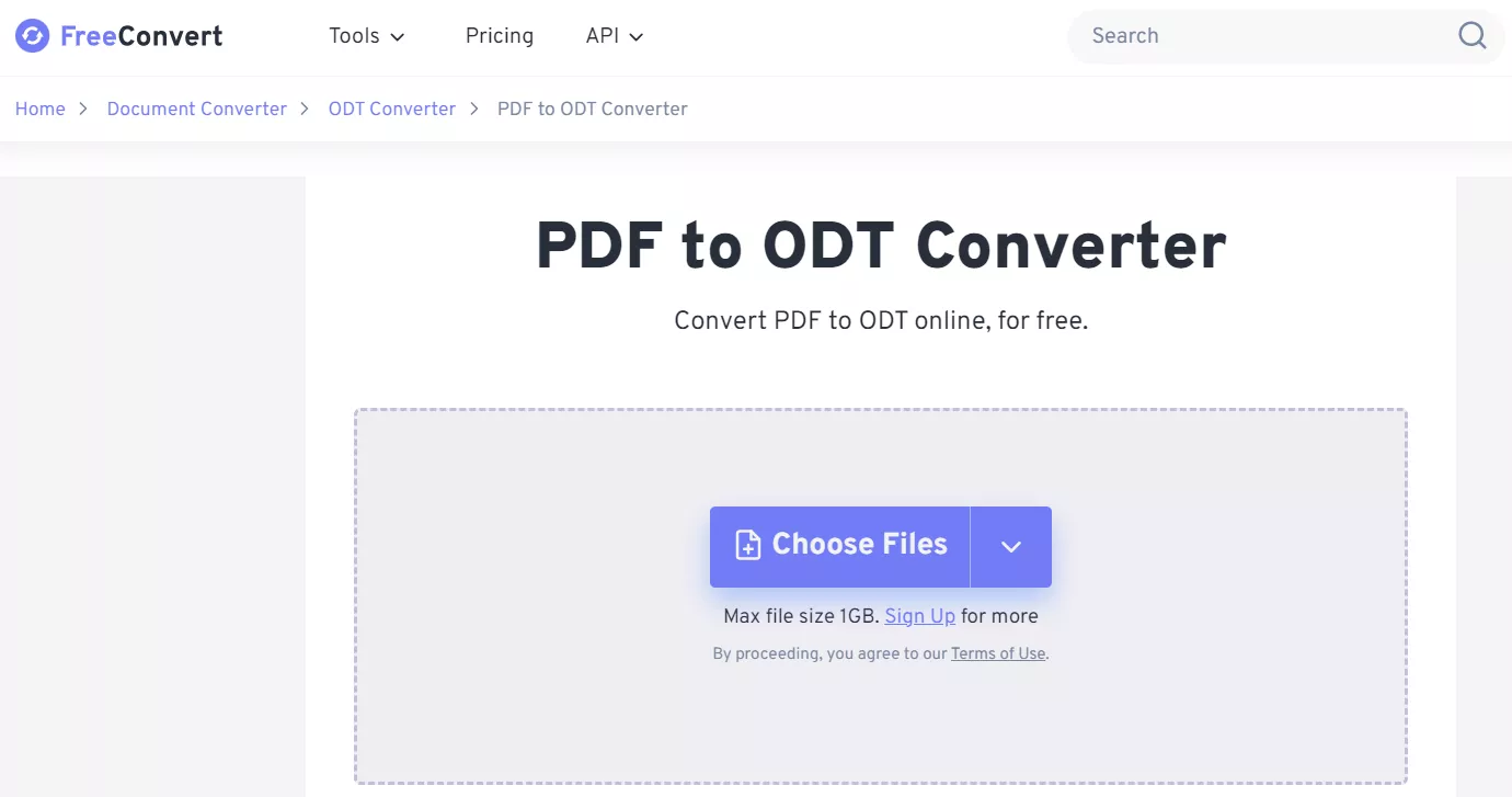 Conversione da PDF a ODT in FreeConvert