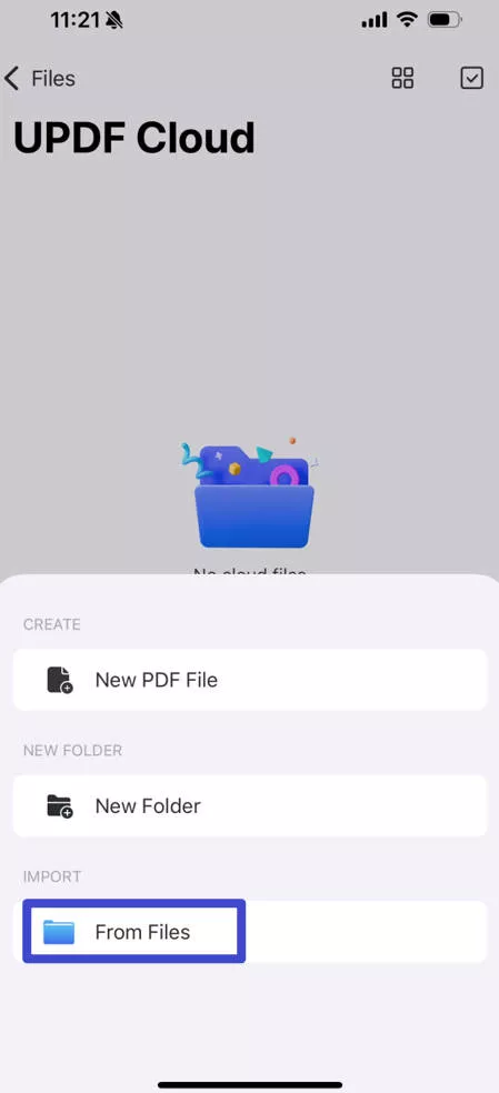 import pdf from files to updf cloud in ios