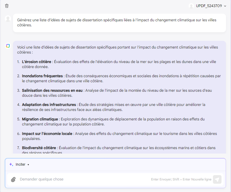 obtenez des idées de sujets avec l'assistant IA en ligne de l'UPDF
