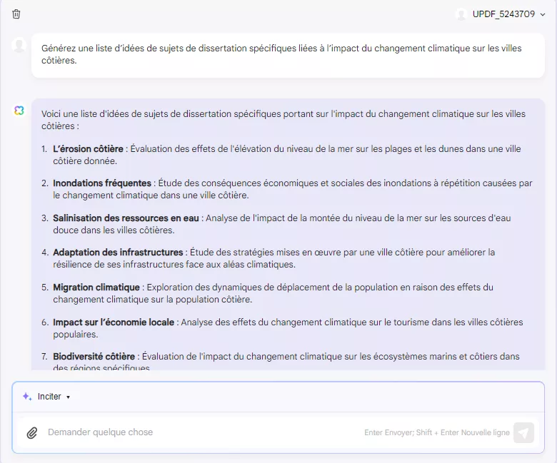 obtenez des idées de sujets avec l'assistant IA en ligne de l'UPDF