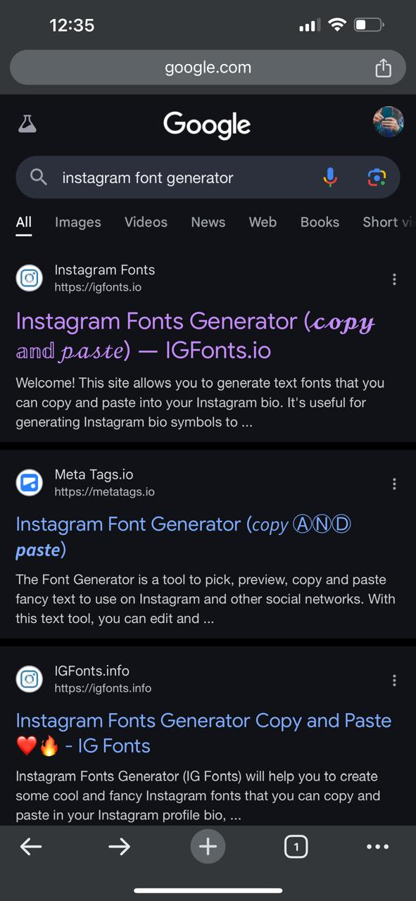 Gehen Sie über Ihren iPhone-Browser zum Instagram-Schriftarten-Generator