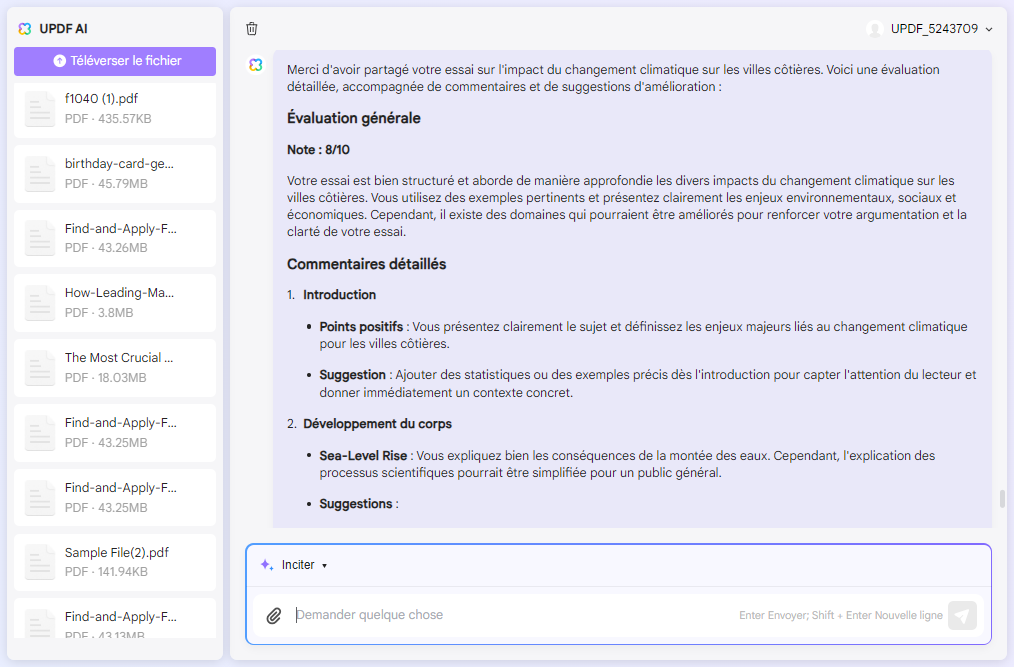 obtenez des commentaires sur l'essai avec l'assistant IA en ligne d'UPDF