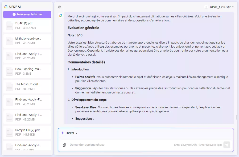 obtenez des commentaires sur l'essai avec l'assistant IA en ligne d'UPDF