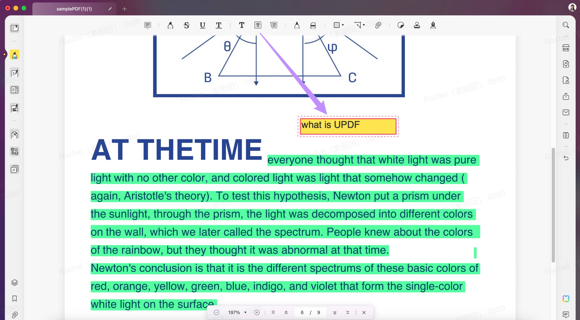 hiding the properties panel when typing the text for text annotations in UPDF on Mac