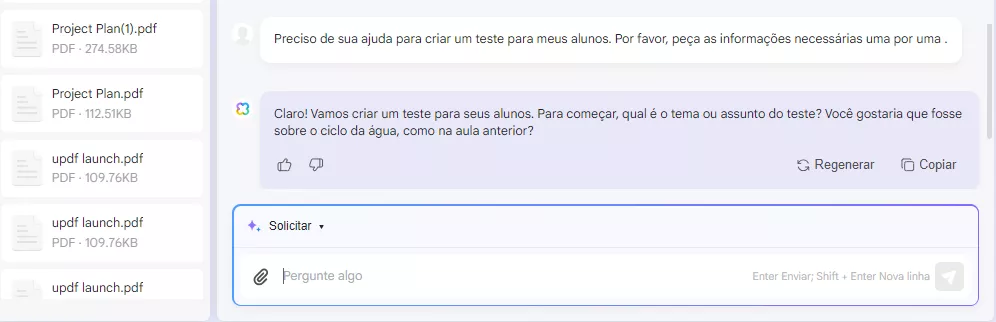 como usar ia no ensino Peça à UPDF AI um teste