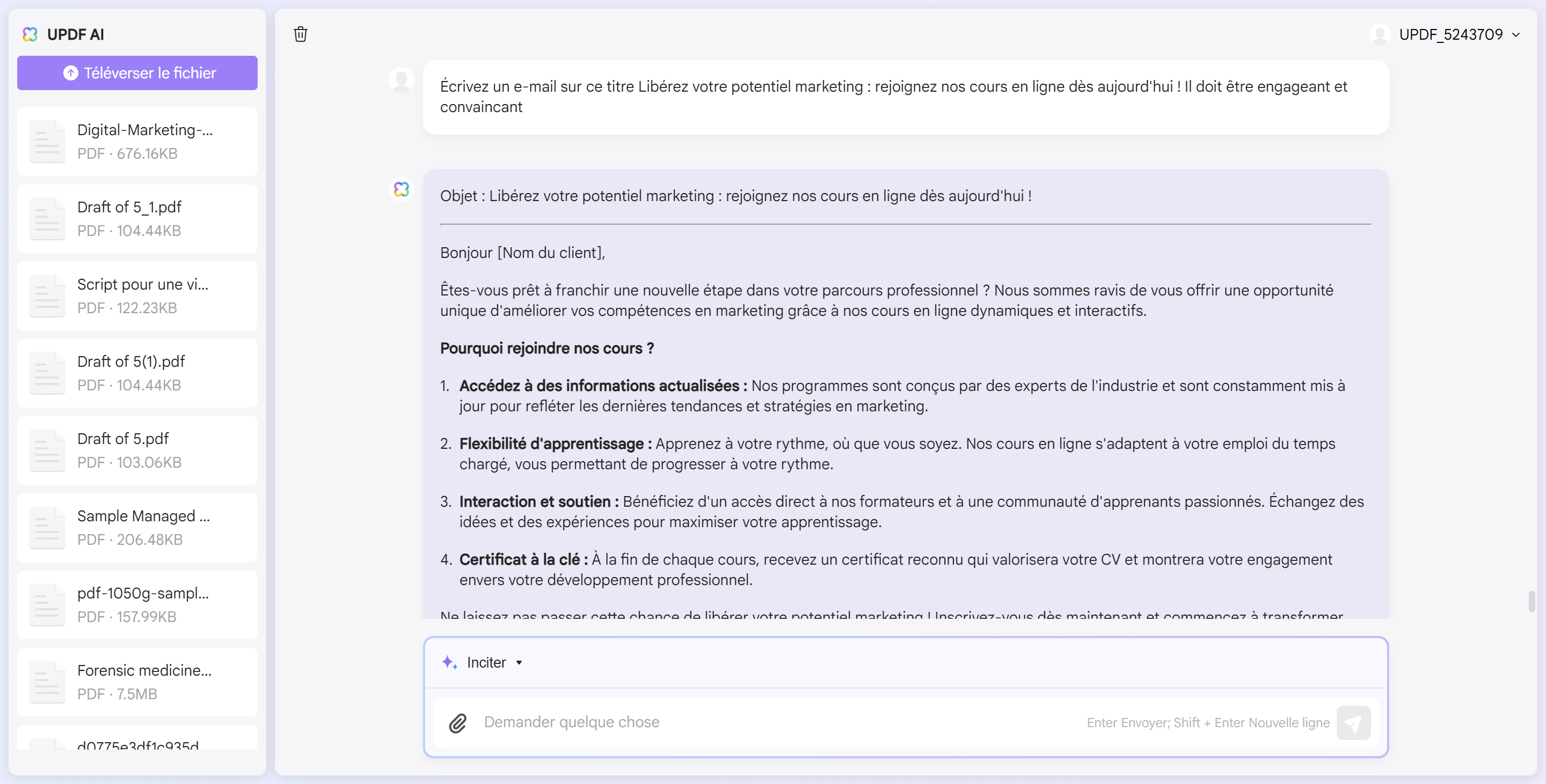 comment utiliser l'IA dans les ventes écrivez l'invite pour générer un e-mail avec AI Assistant Online pour UPDF.