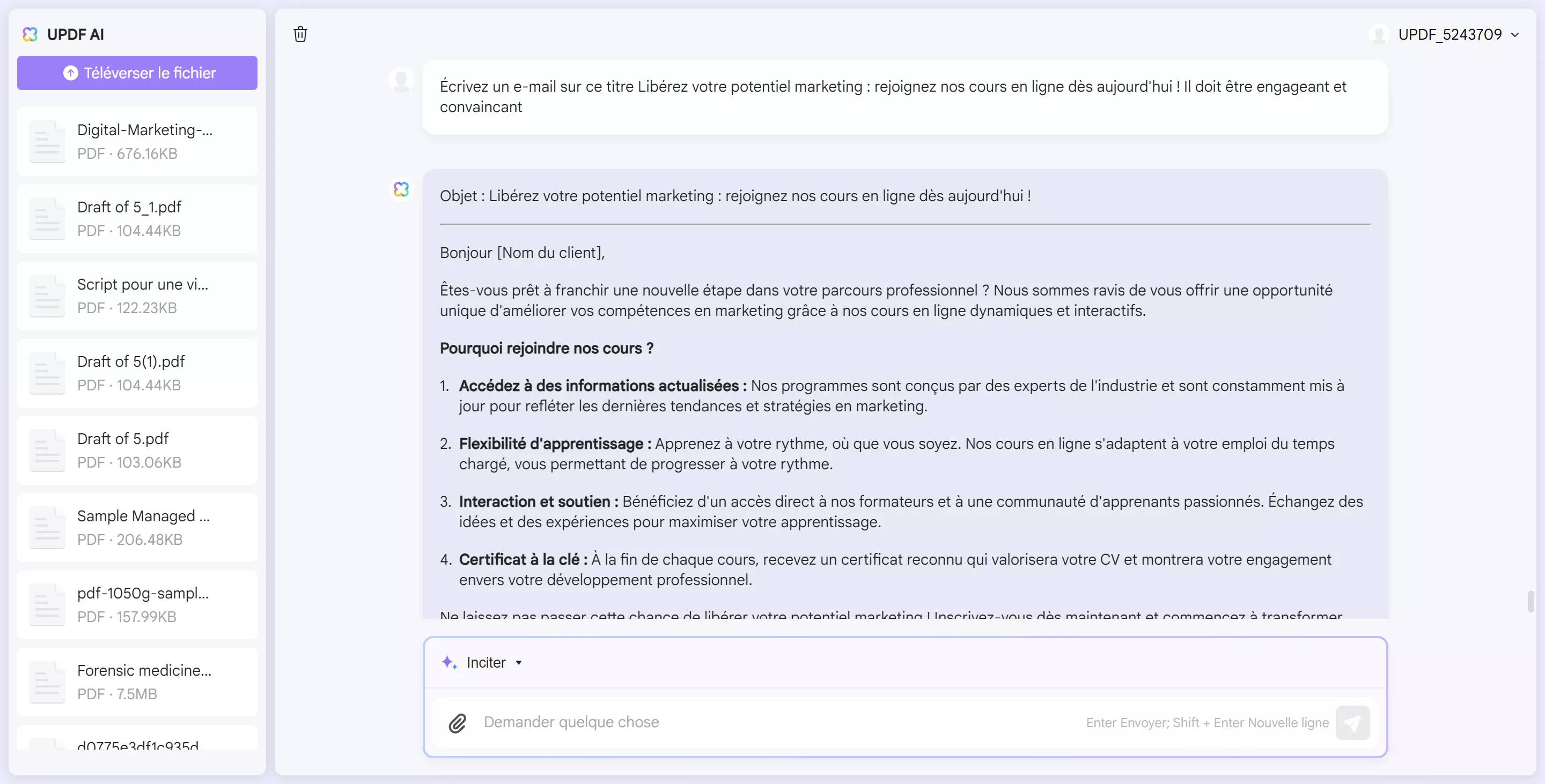 comment utiliser l'IA dans les ventes écrivez l'invite pour générer un e-mail avec AI Assistant Online pour UPDF.