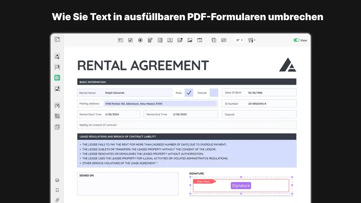 Wie Sie Text in ausfüllbaren PDF-Formularen umbrechen?