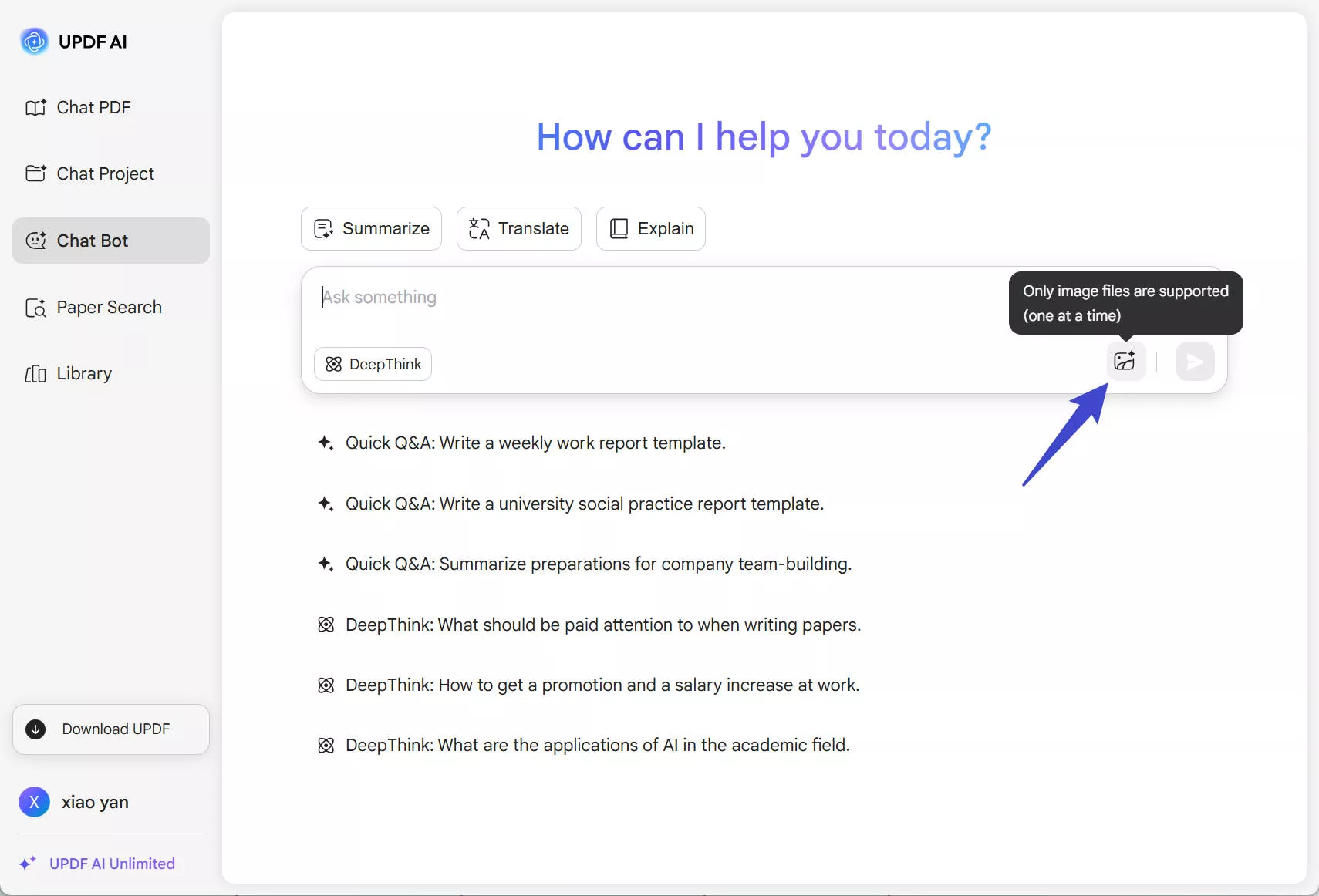 upload the image to updf online ai assistant