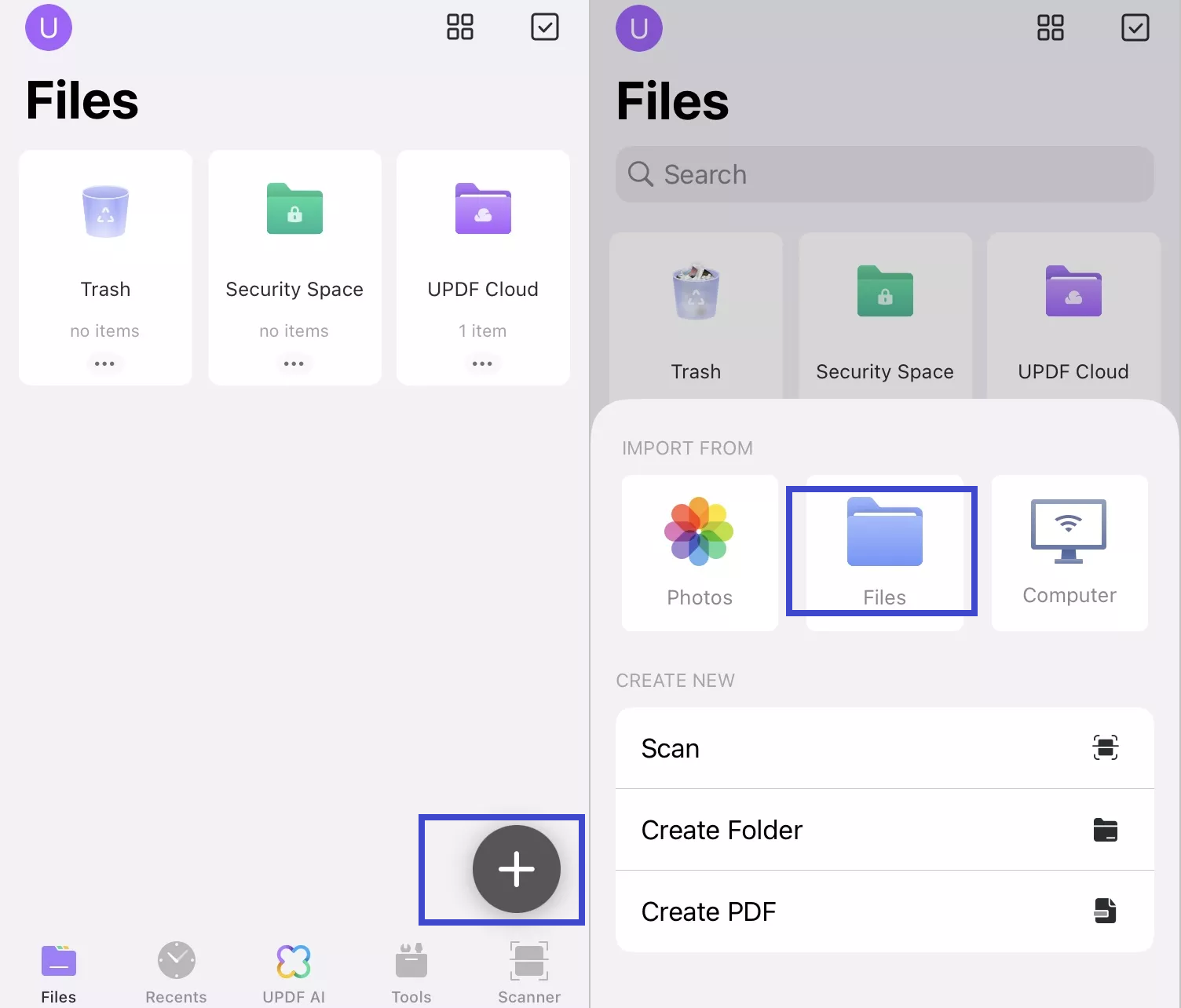 import the pdf to updf for ios