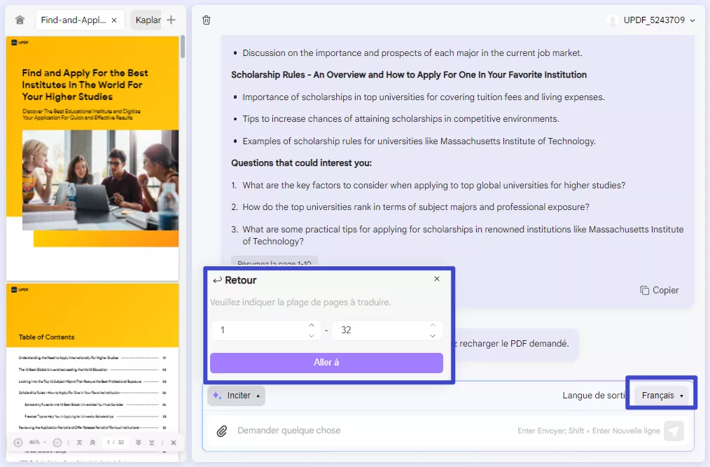 traduire le texte avec AI Assistant Online pour UPDF