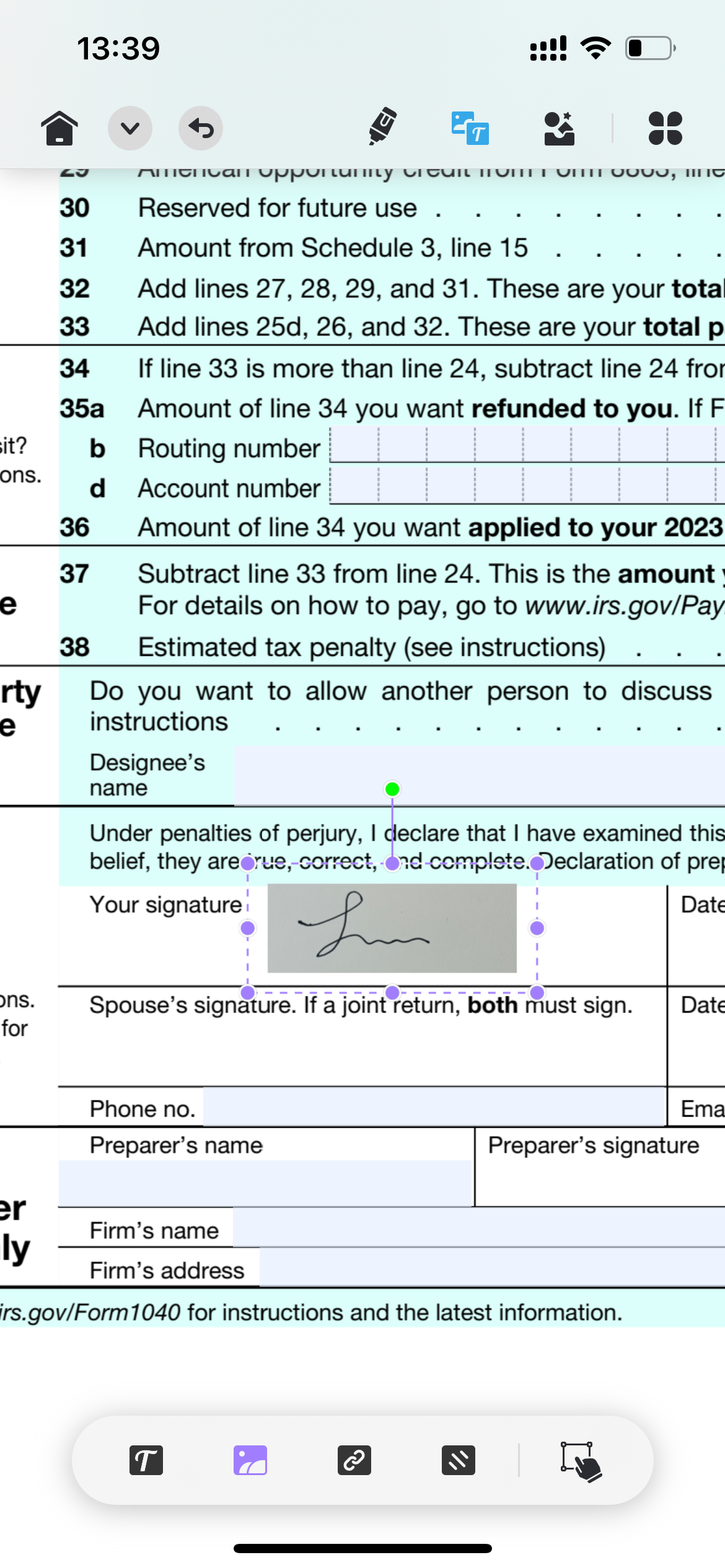 modifier la taille et le placement de la signature dans un PDF avec UPDF pour iOS