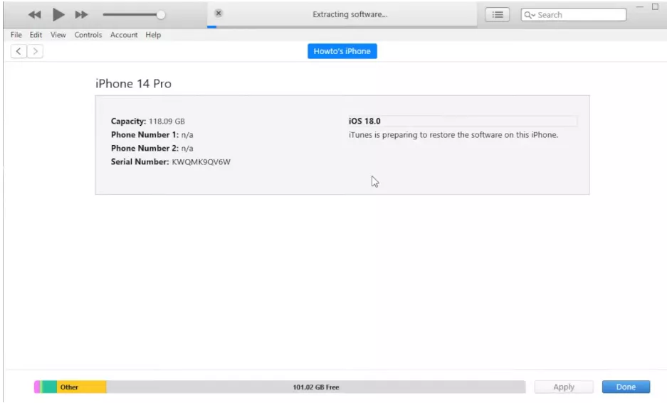 ios downgrade in process in itunes