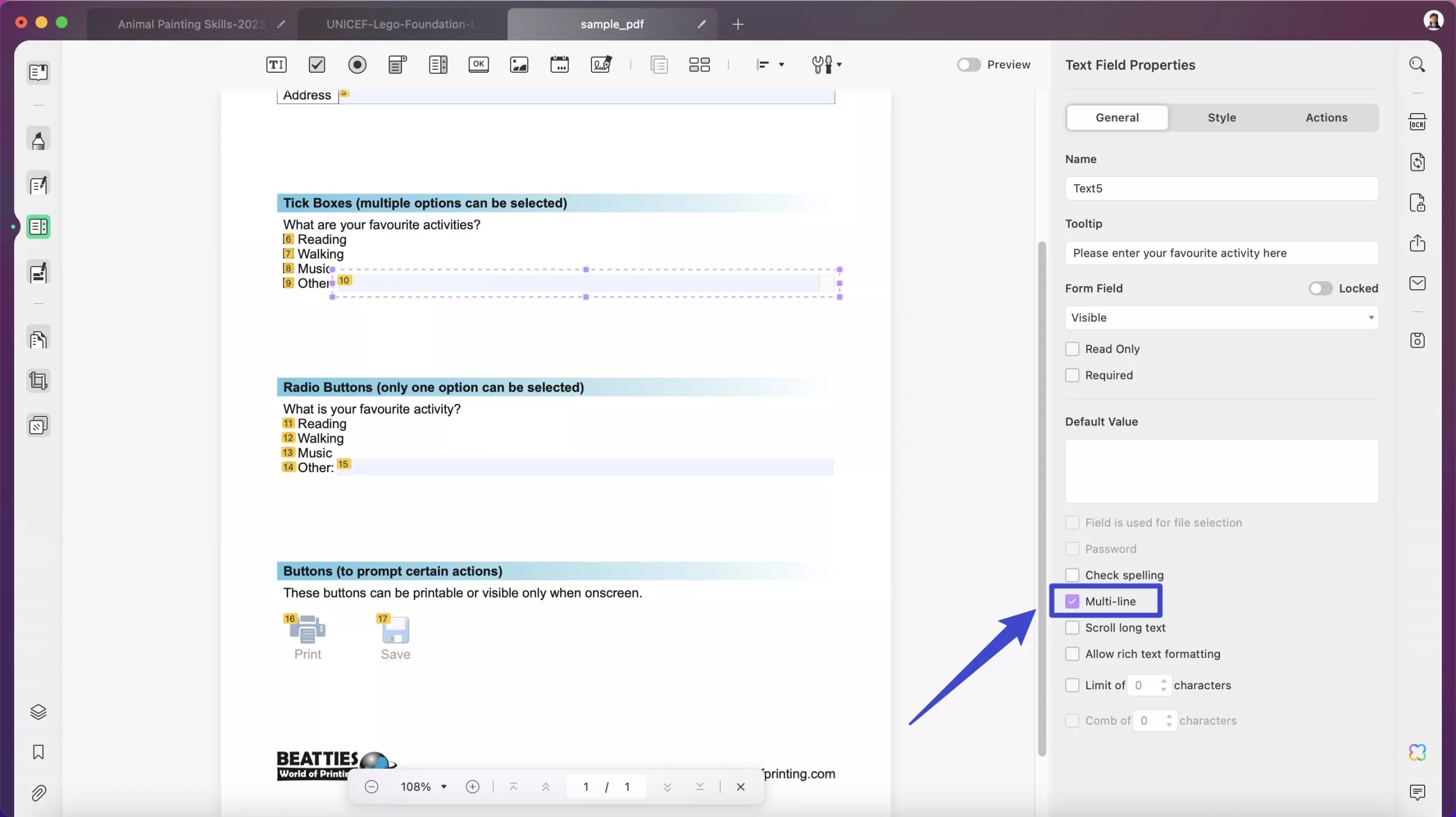 how to wrap text in pdf fillable form Properties