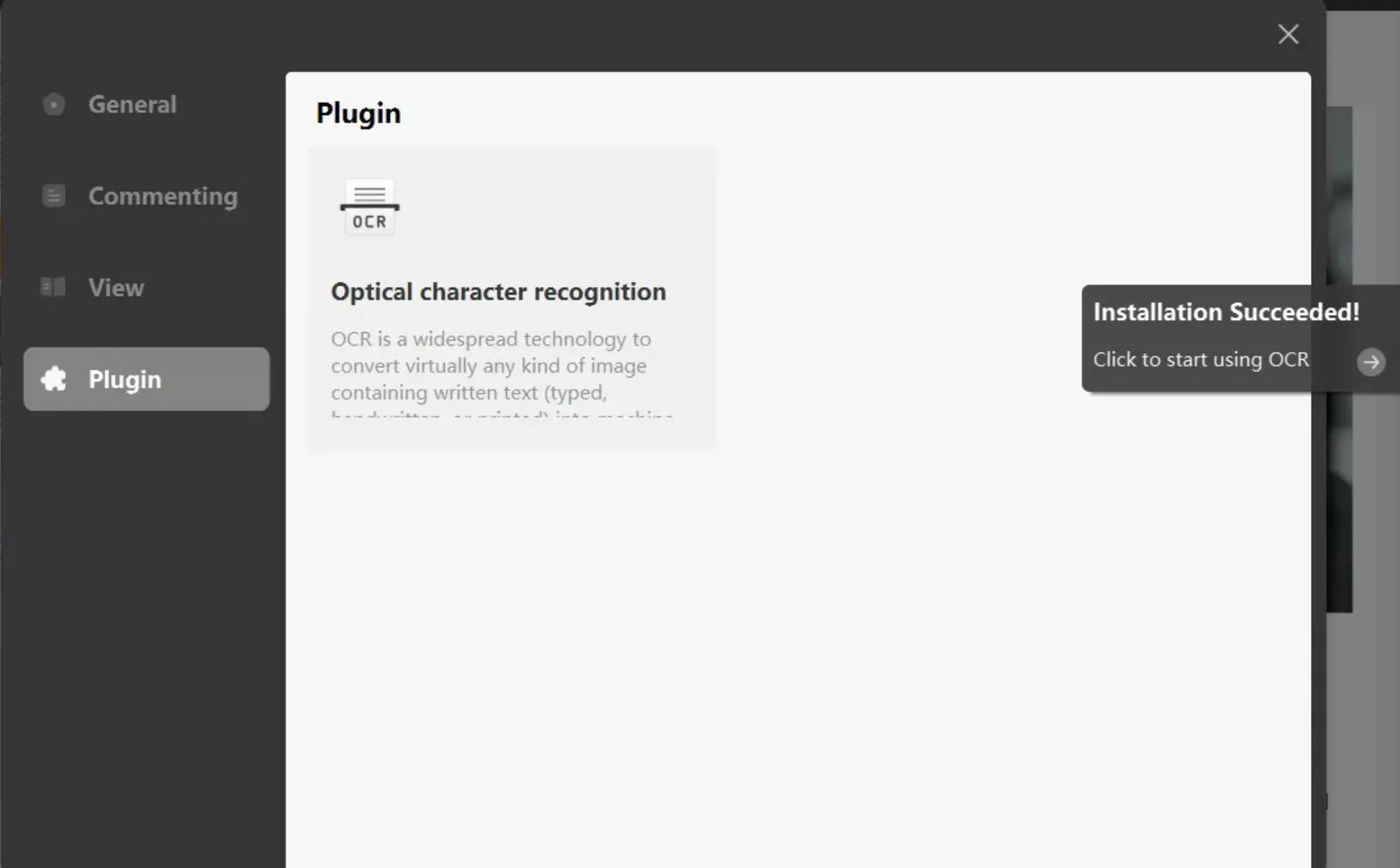 OCR-Plugin erfolgreich installiert