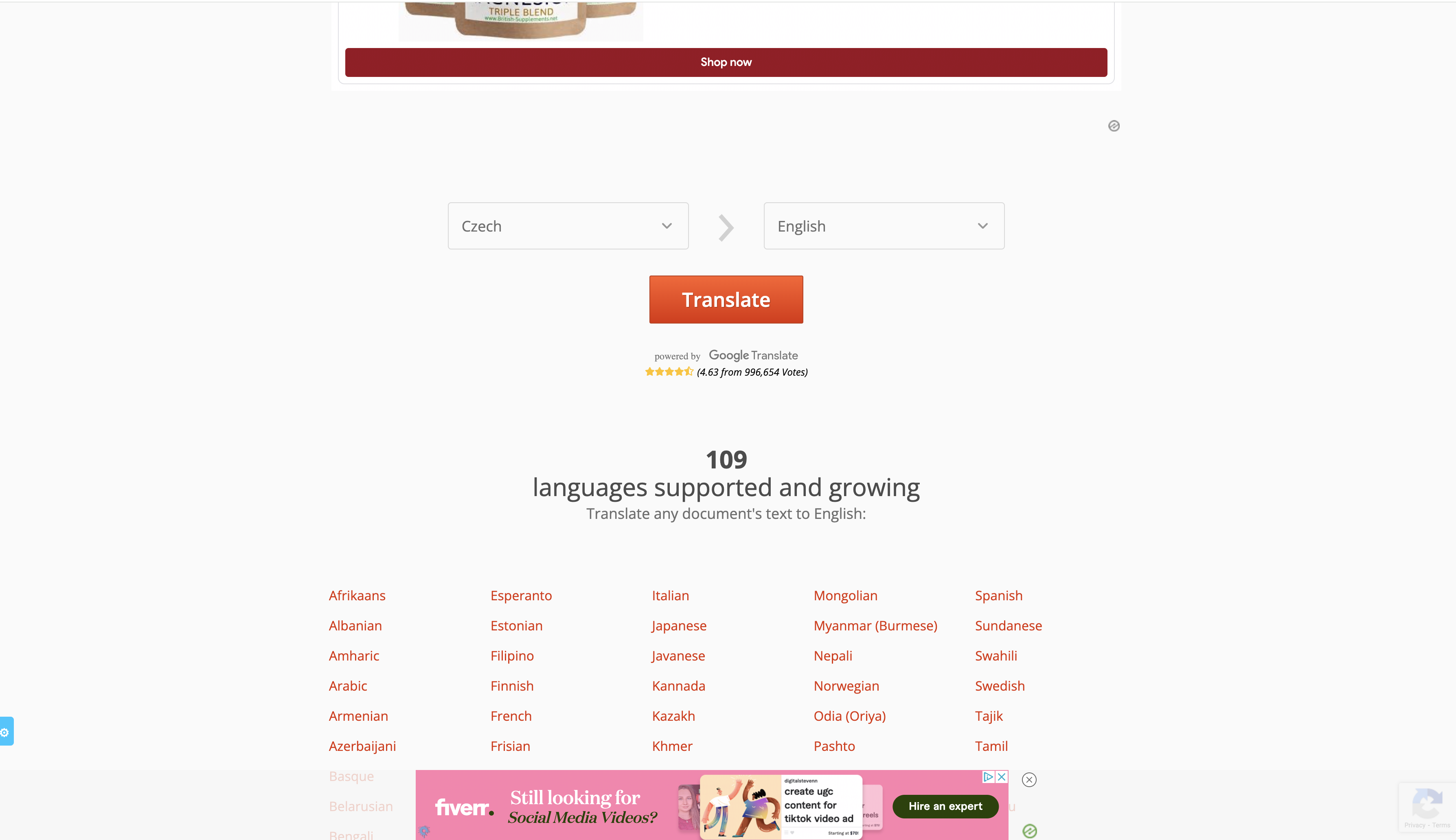  choose the language to translate in onlinedoctranslator