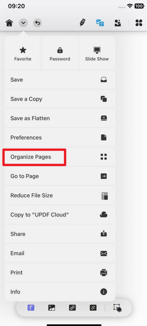 organize pages in updf for ios