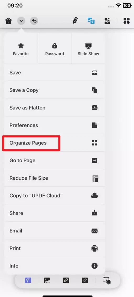 find organize pages in updf for ios