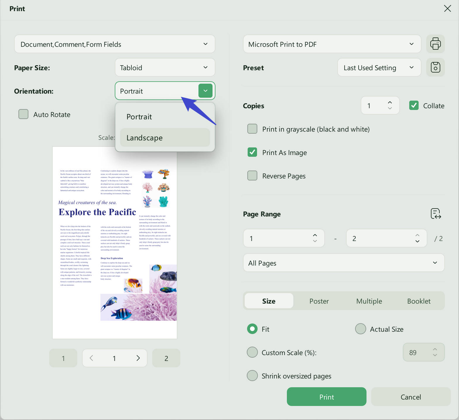 change pdf from landscape to portrait updf