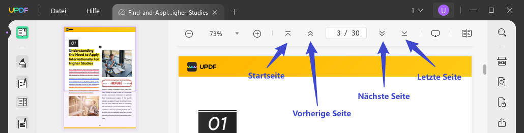 Zur Schriftart oder zur letzten Seite springen