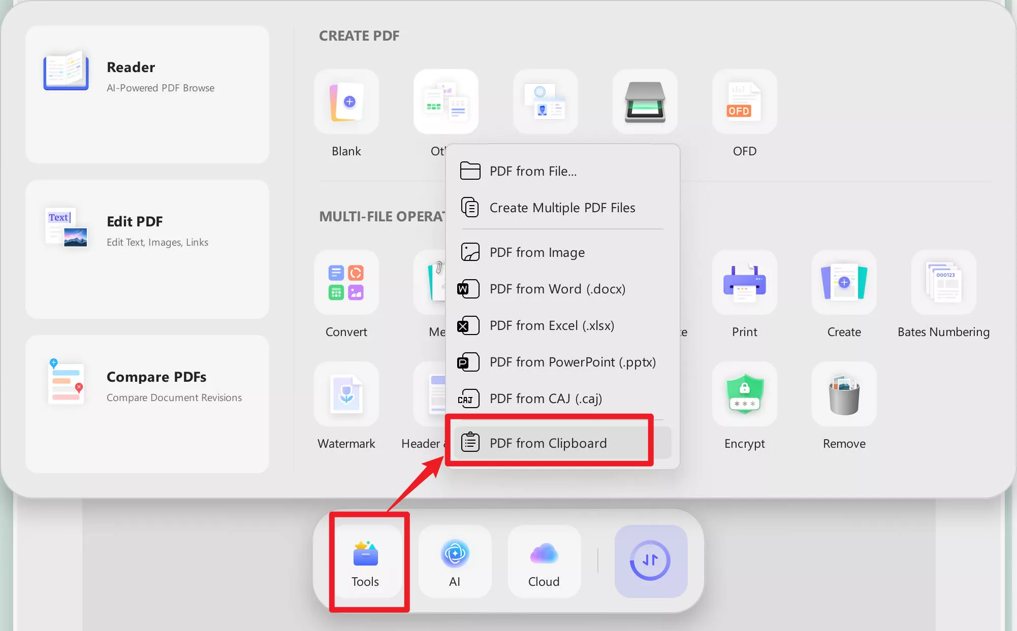 create pdf from clipboard with updf