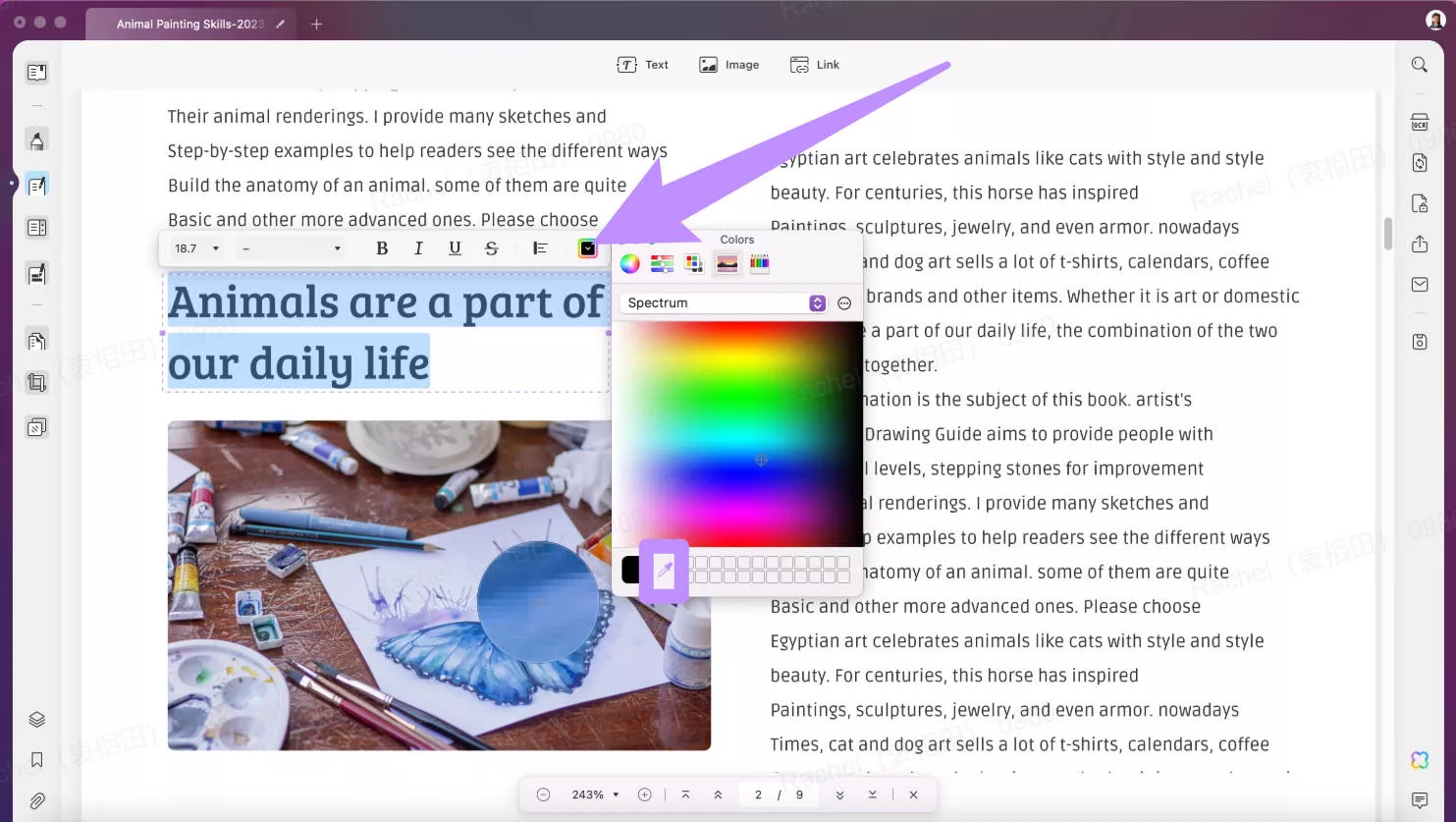 Change the color the text in PDF with updf on mac