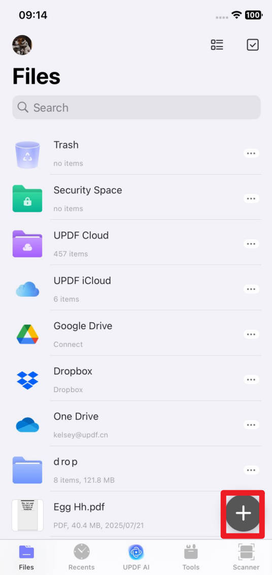  tap plus icon in updf for ios. 