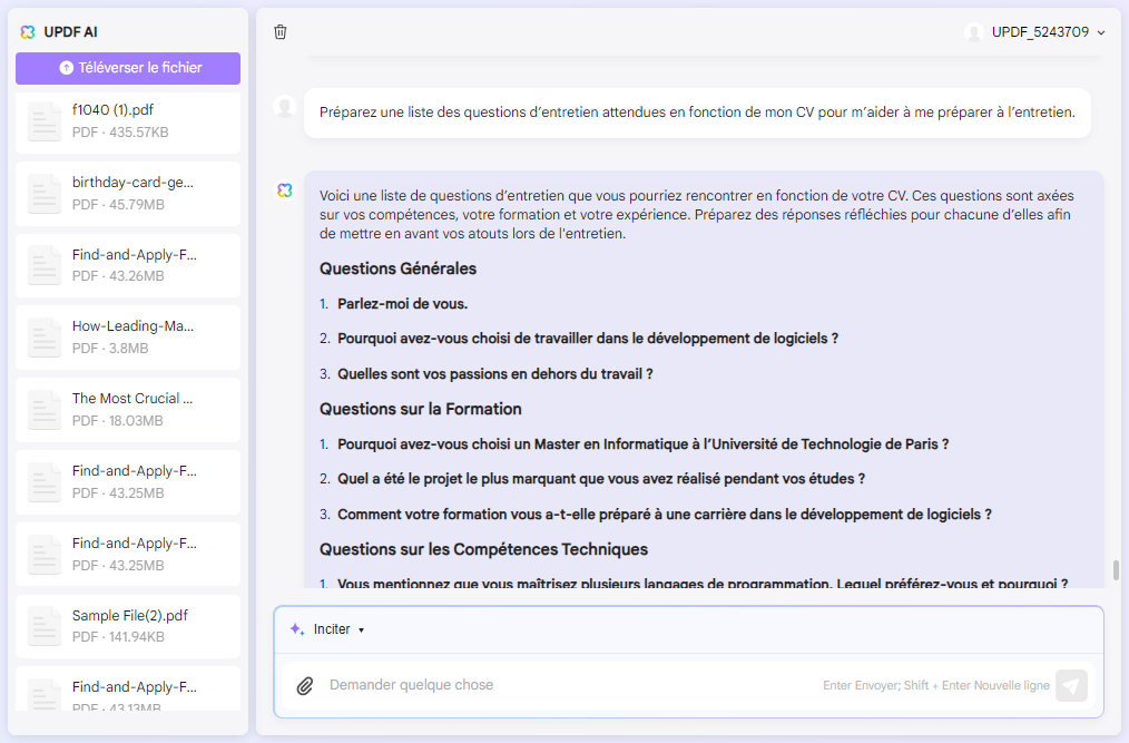 générer les questions d'entretien