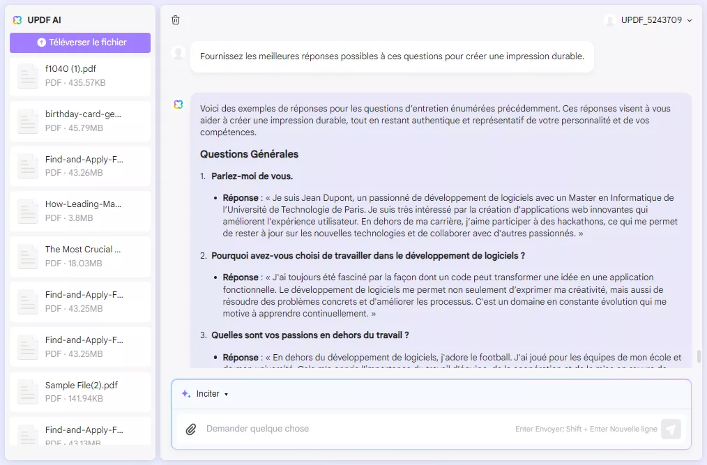 obtenez les meilleures réponses pour les intervieweurs d'emploi avec l'assistant IA en ligne d'UPDF