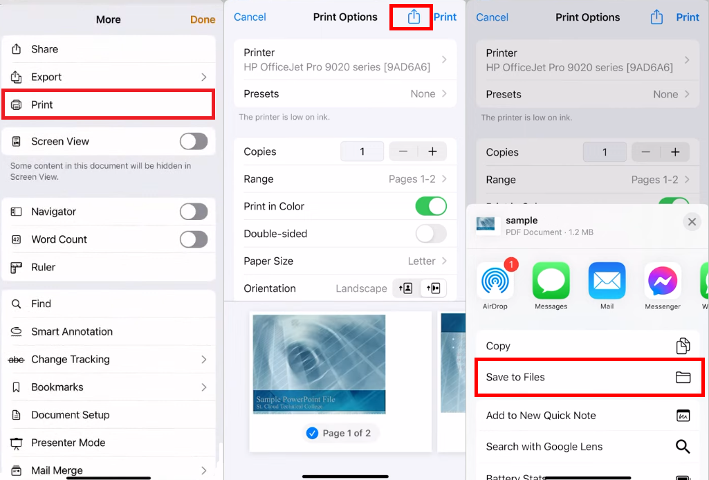 print pages as pdf on iphone
