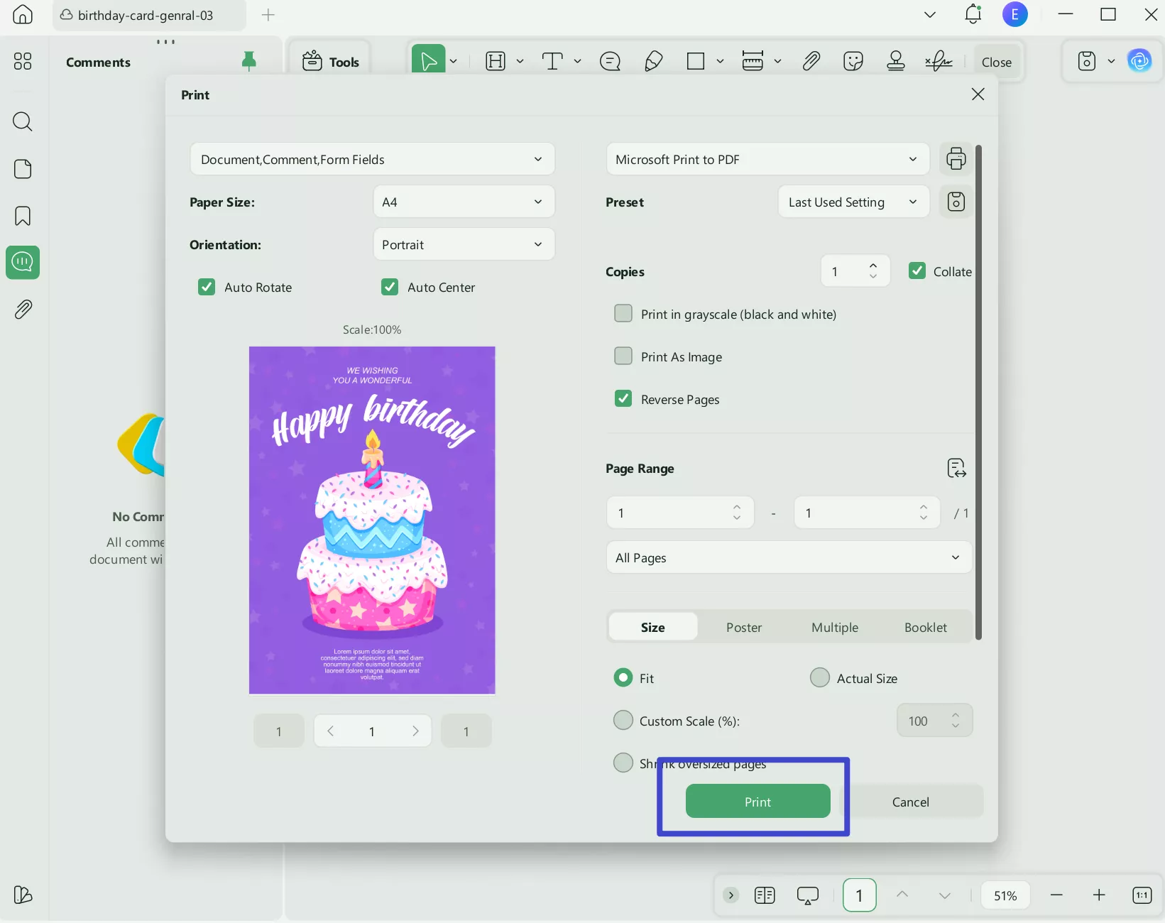 print the birthday wish card pdf