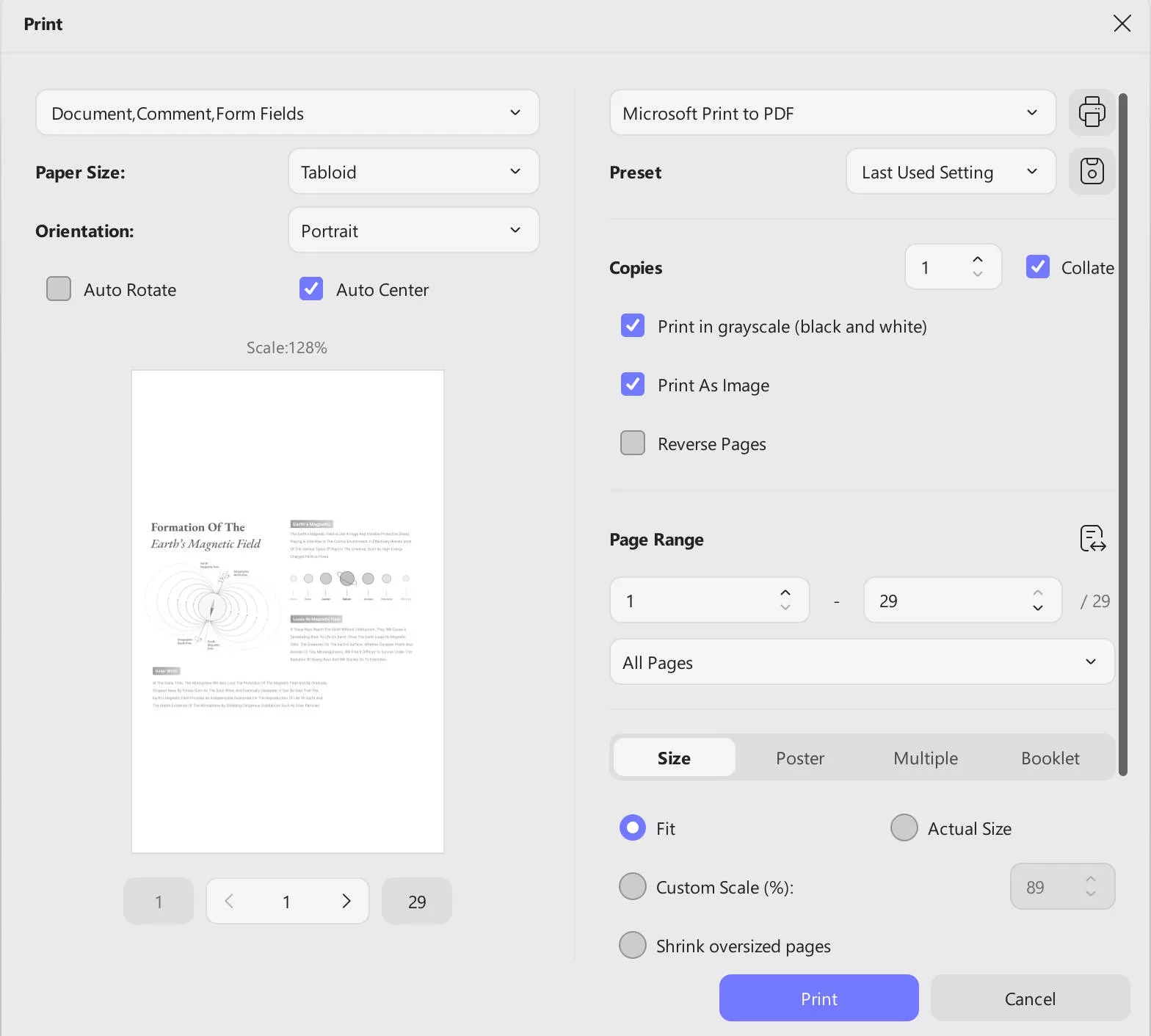choose custom scale to print the pdf