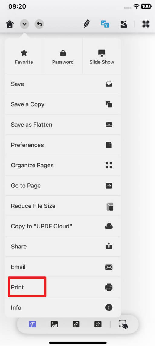  tap on the print in updf for ios