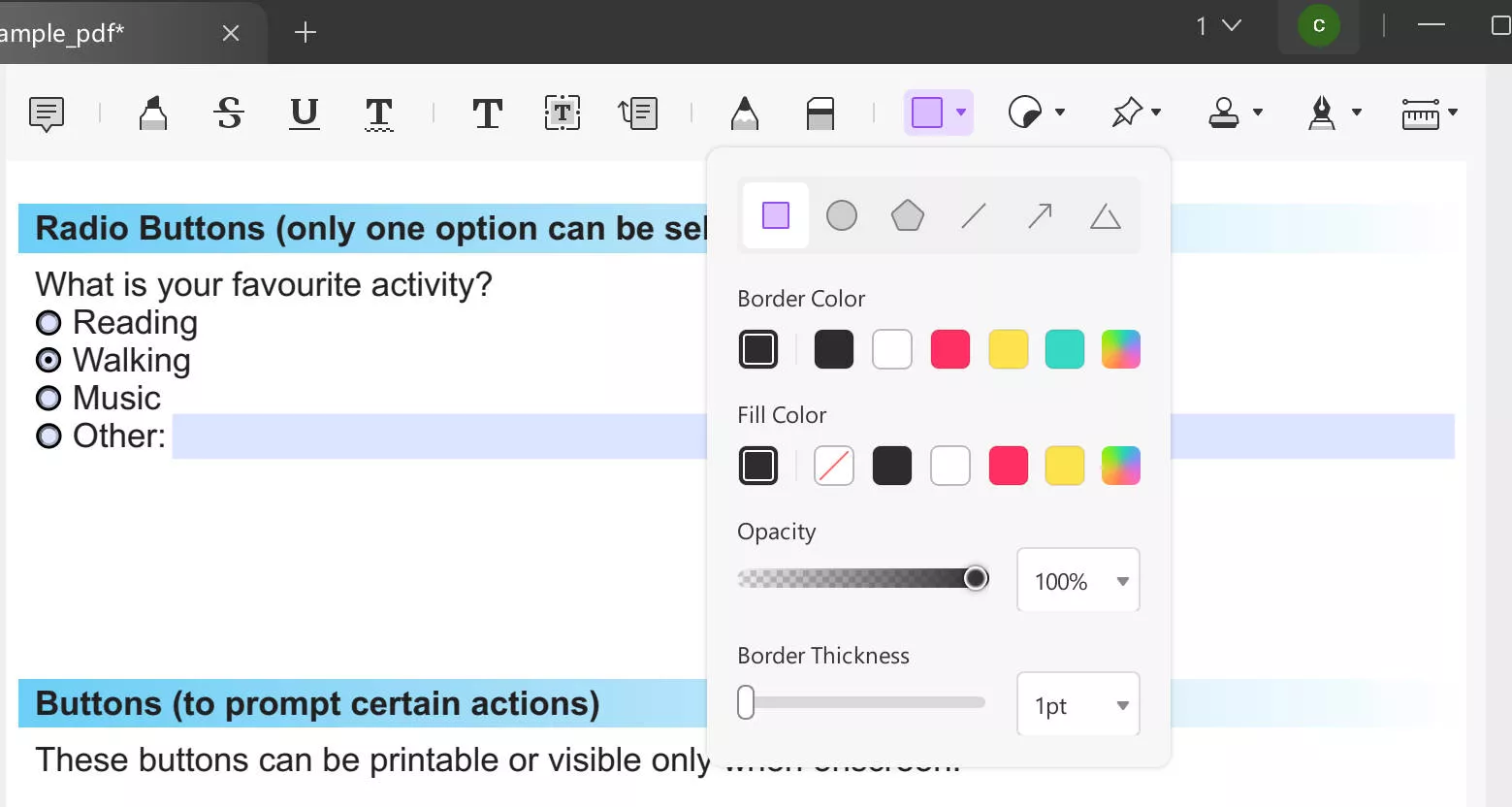 how to uncheck a box in pdf shape tool