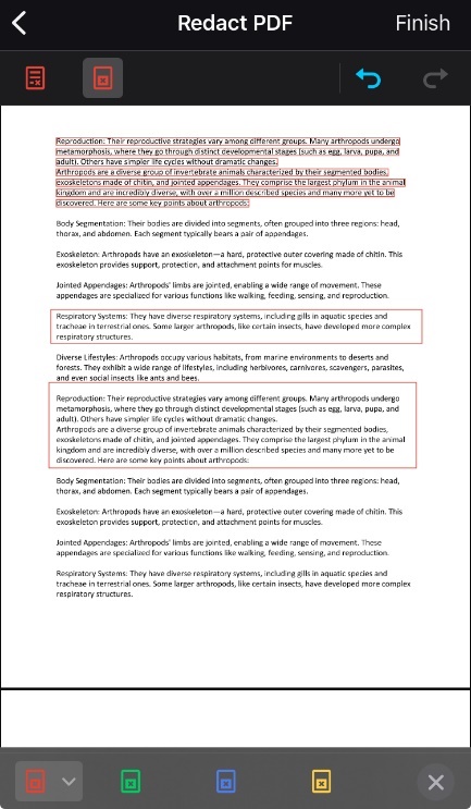 redact option in xodo for ios