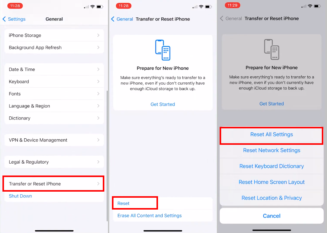 alle Einstellungen im iPhone zurücksetzen