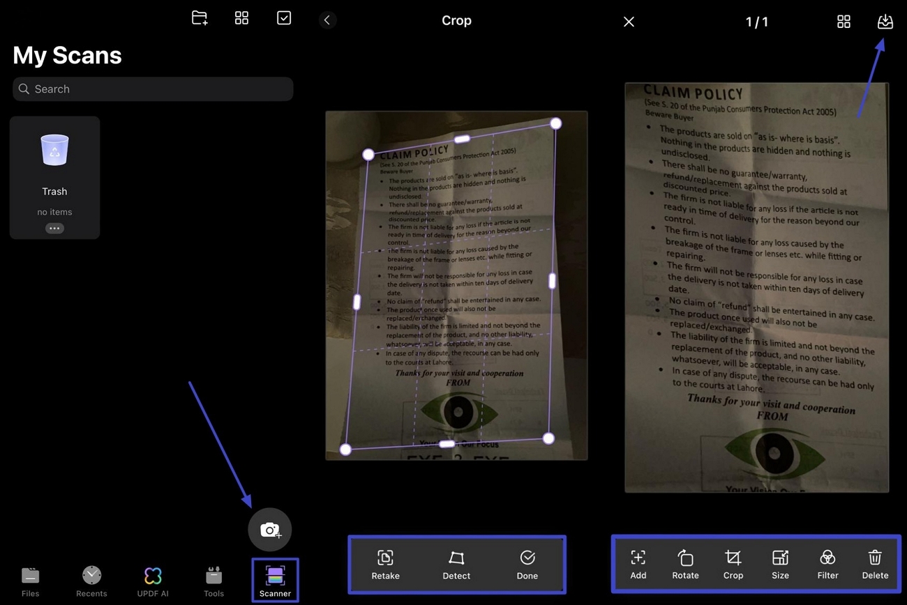 scan image across updf ios