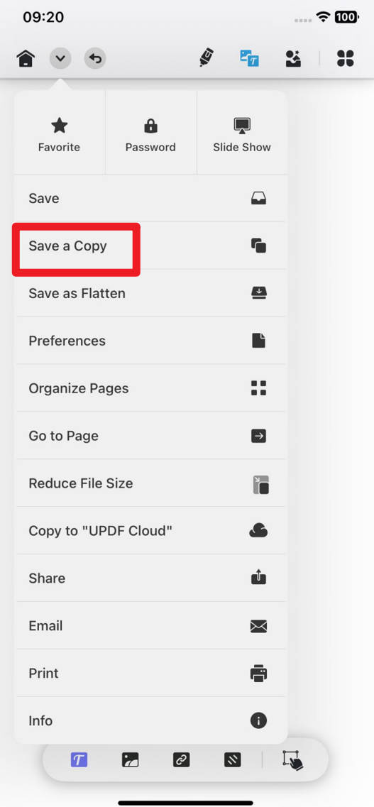 click on arrow to save pdf in updf for ios