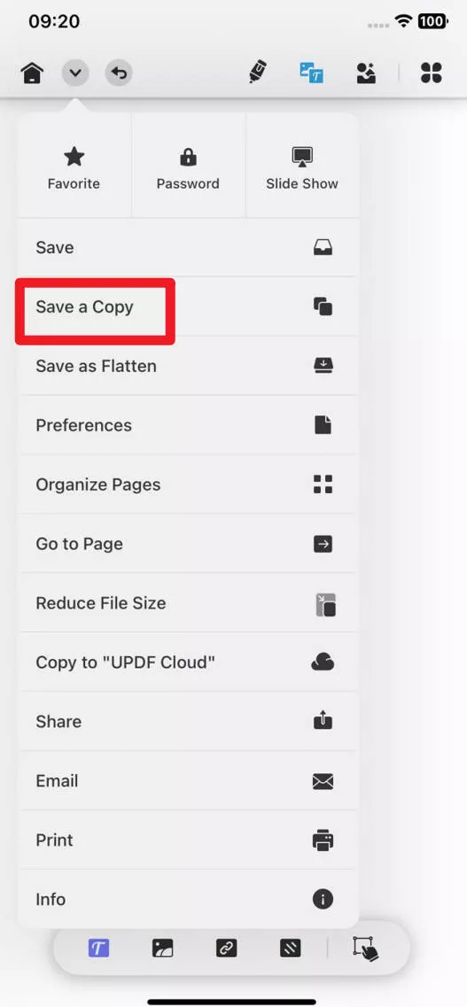 click on arrow to save pdf in updf for ios