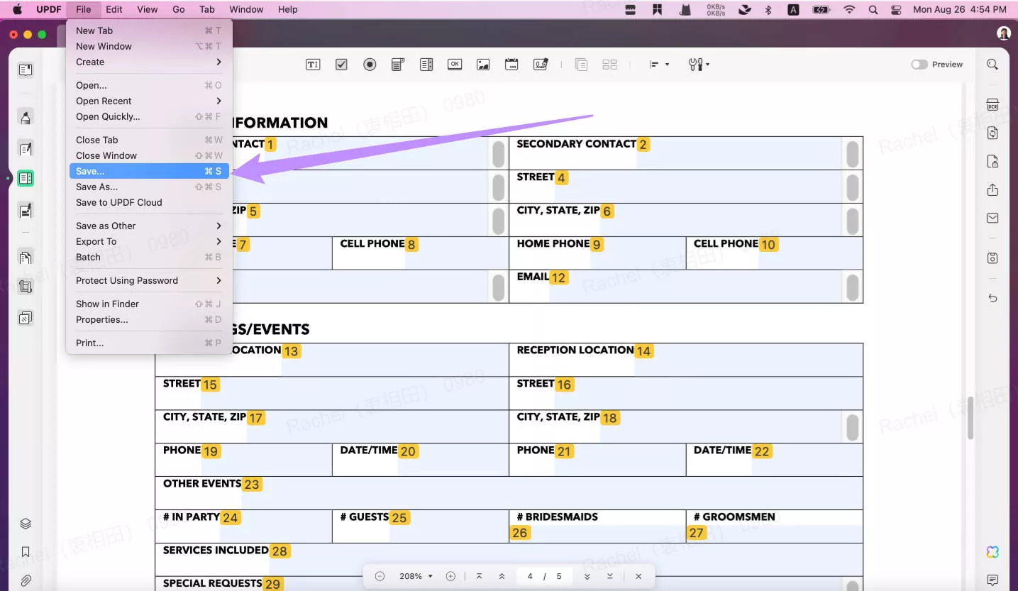 Enregistrer des formulaires PDF remplissables UPDF Mac