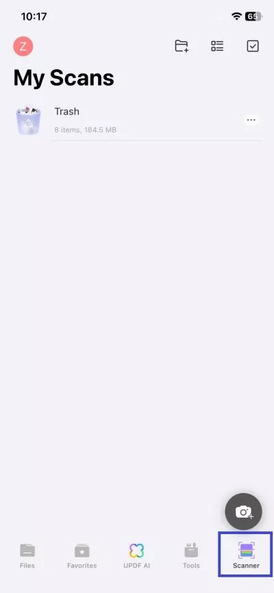 Click the "Scanner" option